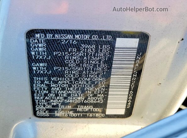 JN8AF5MR2GT608642 2016 NISSAN JUKE Silver VIN կոդի պիտակի տեսք