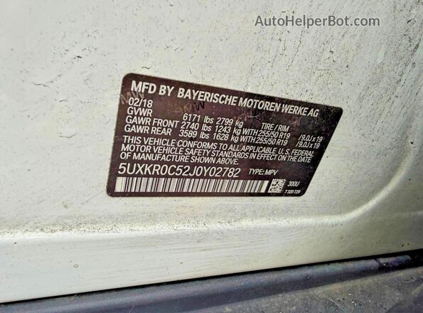 5UXKR0C52J0Y02782 2018 BMW X5 White 