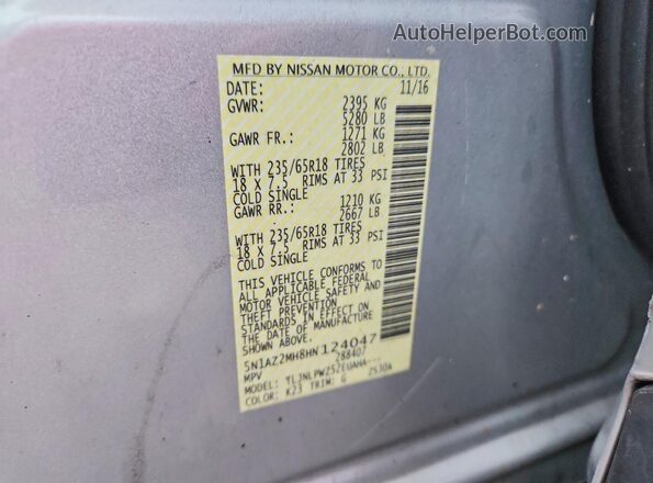 5N1AZ2MH8HN124047 2017 NISSAN MURANO Silver 