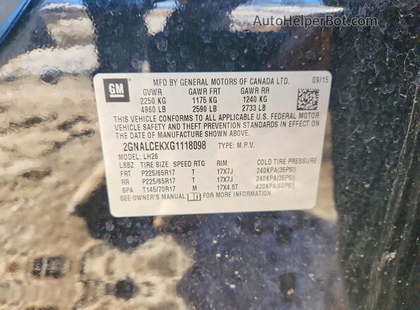 2GNALCEKXG1118098 2016 CHEVROLET EQUINOX Black 