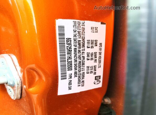 6G3F25RW1HL305500 2017 CHEVROLET SS Оранжевый Вид наклейки с VIN-кодом