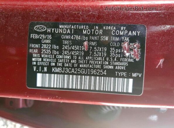 KM8J3CA25GU196254 2016 HYUNDAI TUCSON Red 