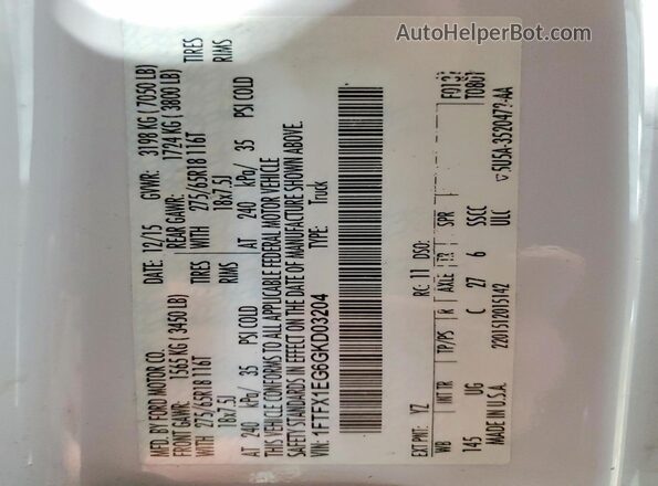 1FTFX1EG6GKD03204 2016 FORD F150 White 
