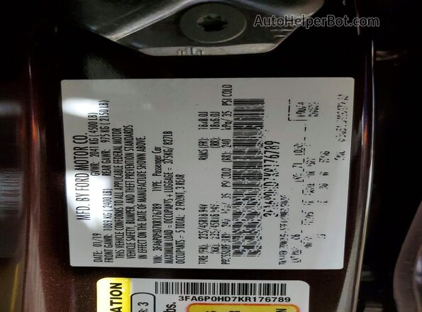 3FA6P0HD7KR176789 2019 FORD FUSION Brown 