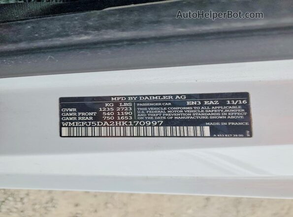 WMEFJ5DA2HK170997 2017 SMART FORTWO White Vista de la etiqueta del VIN