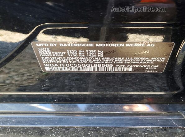 WBA7F0C55GGL99569 2016 BMW 7 SERIES Black Vista de la etiqueta del VIN