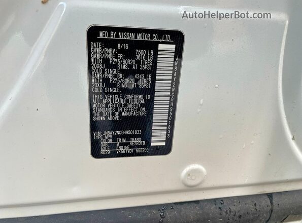 JN8AY2NC9H9501833 2017 NISSAN ARMADA White 