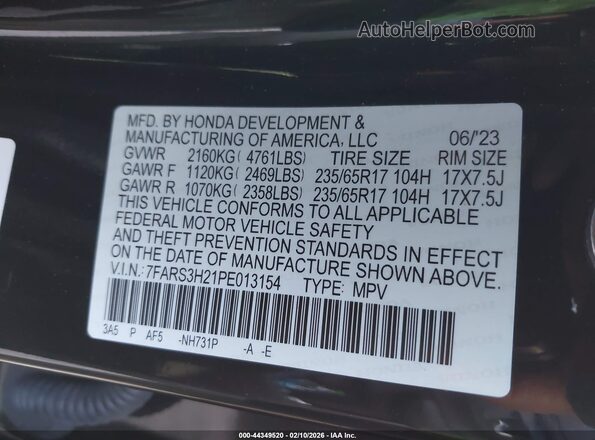 7FARS3H21PE013154 2023 HONDA CR-V Black ძრავის განყოფილების ხედი