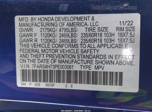 7FARS4H73PE003081 2023 HONDA CR-V Blue Engine compartment view