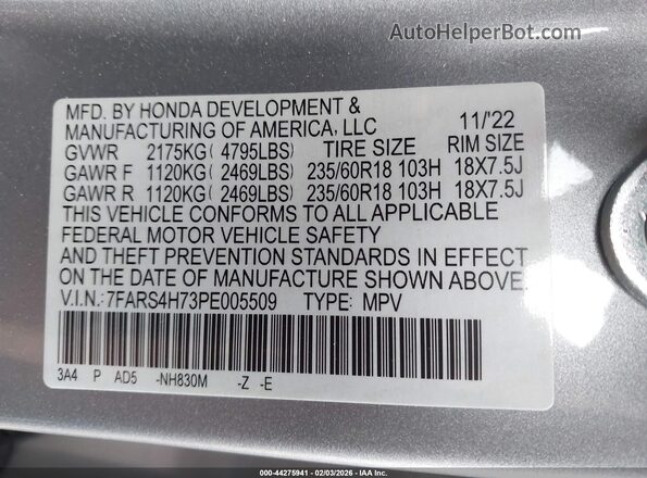 7FARS4H73PE005509 2023 HONDA CR-V Gray 