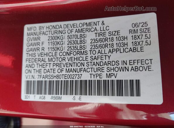7FARS5H80TE002737 2026 HONDA CR-V HYBRID Red 