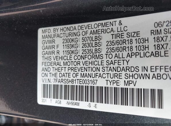 7FARS5H81TE003167 2026 HONDA CR-V Gray ძრავის განყოფილების ხედი