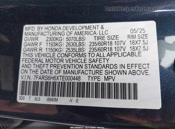 7FARS6H6XTE000448 2026 HONDA CR-V HYBRID Blue 