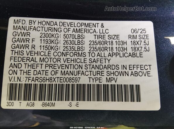 7FARS6H8XTE008597 2026 HONDA CR-V HYBRID Blue 