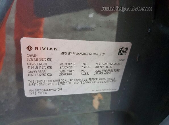 7FCTGAAA4PN001004 2023 RIVIAN R1T Gray Շարժիչի բաժամունքի տեսք