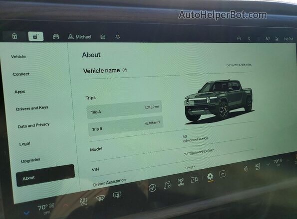 7FCTGAAA8NN007692 2022 RIVIAN R1T Gray ხელსაწყოთა პანელის ხედი