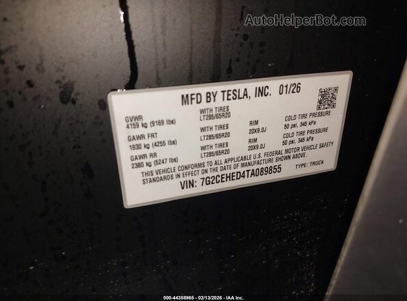 7G2CEHED4TA089855 2026 TESLA CYBERTRUCK Silver Вид підкапотного простору