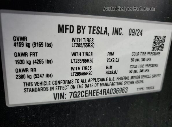 7G2CEHEE4RA036963 2024 TESLA CYBERTRUCK Серебряный Вид подкапотного пространства