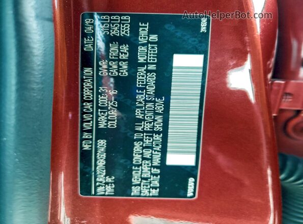 7JRA22TM6KG014098 2019 VOLVO S60 Red 