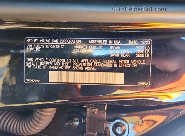 7JRL12TH7RG310417 2024 VOLVO S60 Black Շարժիչի բաժամունքի տեսք