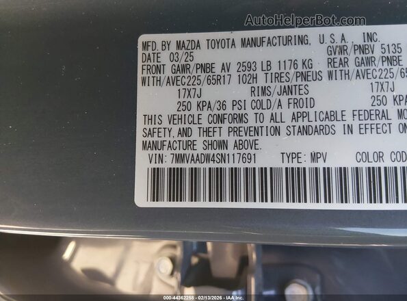 7MMVAADW4SN117691 2025 MAZDA CX-50 HYBRID Gray ძრავის განყოფილების ხედი