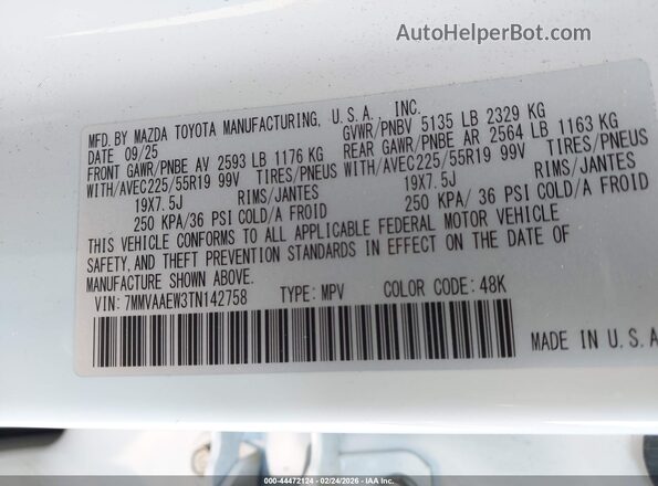 7MMVAAEW3TN142758 2026 MAZDA CX-50 HYBRID White Շարժիչի բաժամունքի տեսք