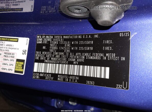 7MUDAABG5SV138850 2025 TOYOTA LL Blue Widok komory silnika