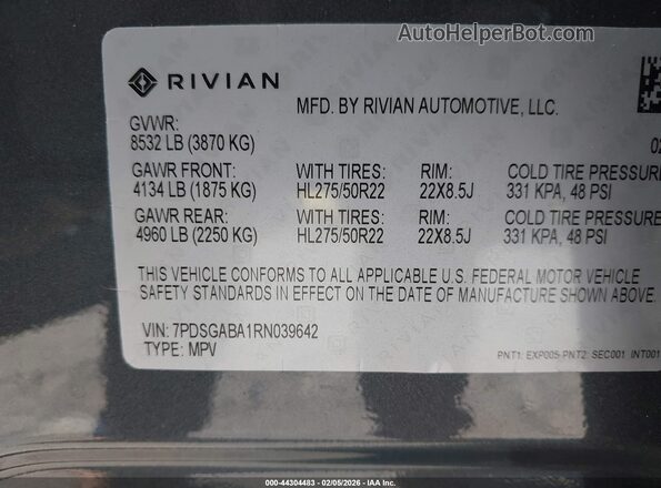 7PDSGABA1RN039642 2024 RIVIAN R1S Navy Vista del compartimento del motor