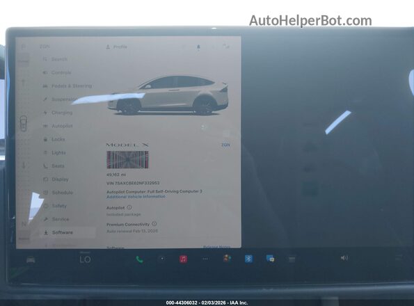 7SAXCBE62NF332953 2022 TESLA MODEL X Белый Вид задних сидений