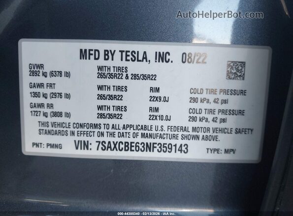7SAXCBE63NF359143 2022 TESLA MODEL X Black Engine compartment view