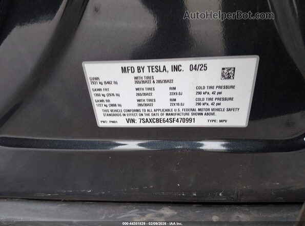 7SAXCBE64SF470991 2025 TESLA MODEL X Серый Вид подкапотного пространства