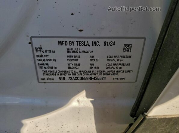 7SAXCDE59RF436624 2024 TESLA MODEL White VIN sticker view