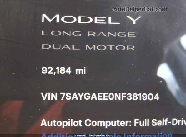 7SAYGAEE0NF381904 2022 TESLA MODEL Y Black 