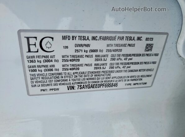 7SAYGAEE0PF695846 2023 TESLA MODEL White Vista del compartimento del motor