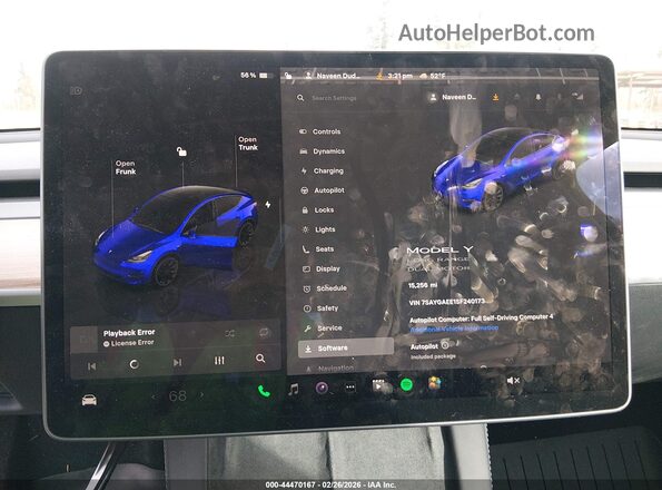 7SAYGAEE1SF240173 2025 TESLA MODEL Y Blue Vista de los asientos traseros