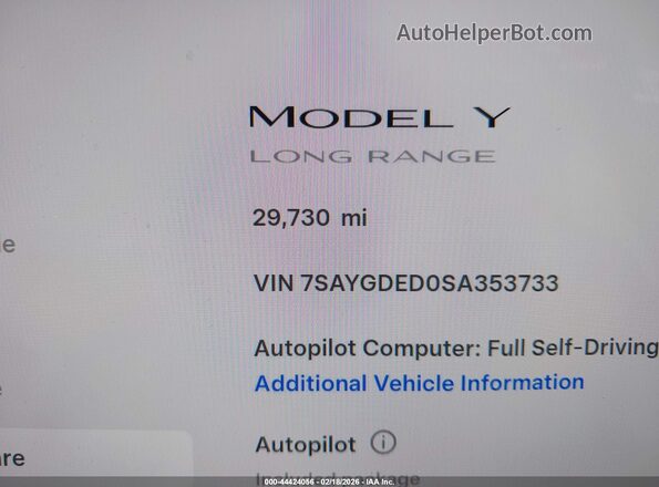 7SAYGDED0SA353733 2025 TESLA MODEL Y Серый 