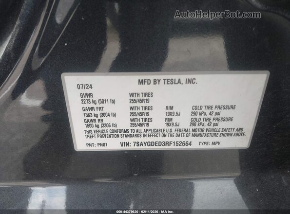 7SAYGDED3RF152664 2024 TESLA MODEL Y Black 