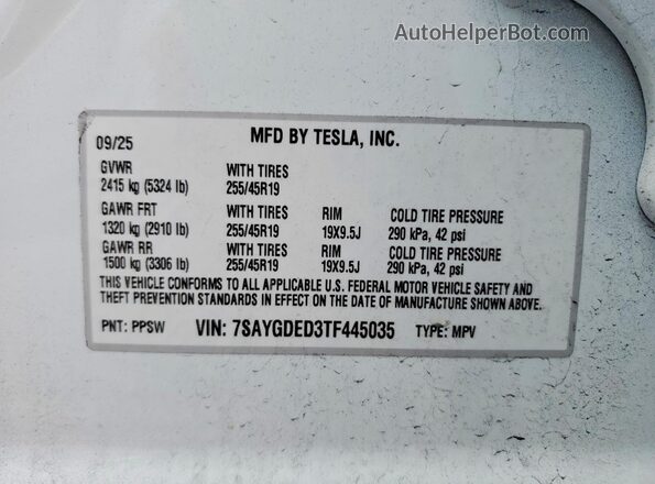 7SAYGDED3TF445035 2026 TESLA MODEL Белый Вид подкапотного пространства