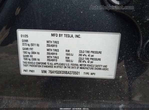 7SAYGDED9SA370501 2025 TESLA MODEL Y Черный 