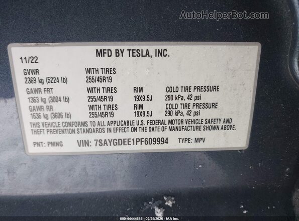 7SAYGDEE1PF609994 2023 TESLA MODEL Y Green ძრავის განყოფილების ხედი