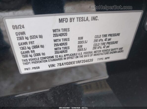7SAYGDEE1RF204639 2024 TESLA MODEL Y Черный Вид подкапотного пространства