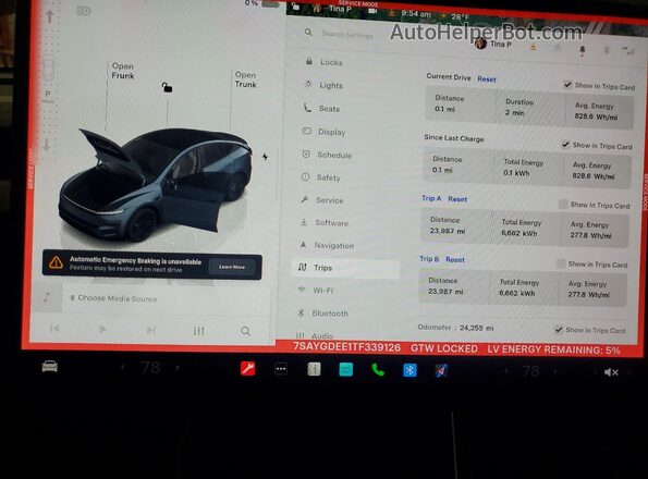 7SAYGDEE1TF339126 2026 TESLA MODEL Gray Vista del cuadro de instrumentos