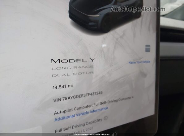 7SAYGDEE3TF437249 2026 TESLA MODEL Y Gray Vista de los asientos traseros