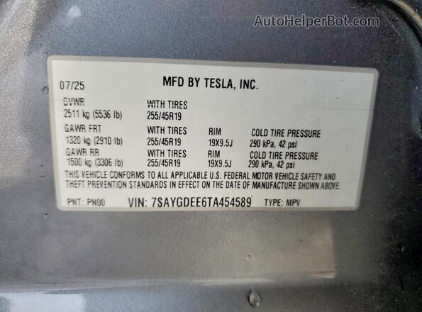 7SAYGDEE6TA454589 2026 TESLA MODEL Gray Engine compartment view