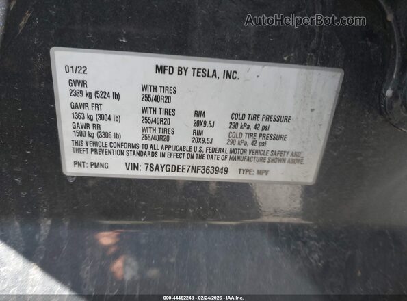 7SAYGDEE7NF363949 2022 TESLA MODEL Y Navy Вид подкапотного пространства