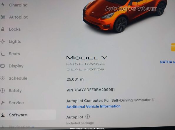 7SAYGDEE9RA299951 2024 TESLA MODEL Y Gray Вид задніх сидінь
