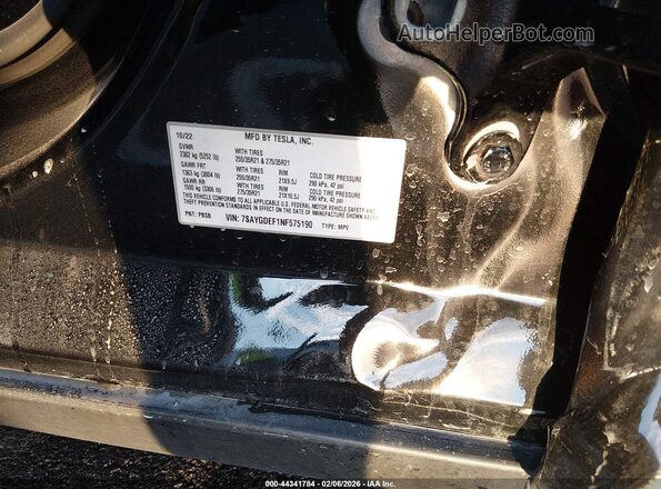 7SAYGDEF1NF575190 2022 TESLA MODEL Y Черный Вид подкапотного пространства