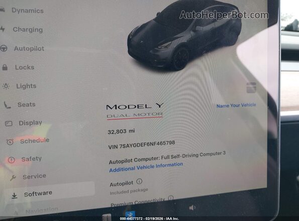7SAYGDEF6NF465798 2022 TESLA MODEL Y Gray უკანა სავარძლების ხედი