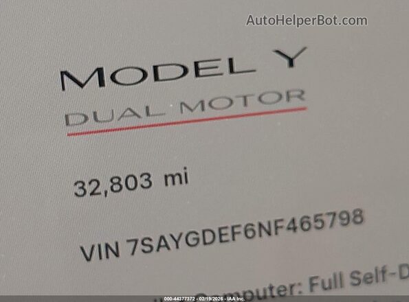 7SAYGDEF6NF465798 2022 TESLA MODEL Y Gray 