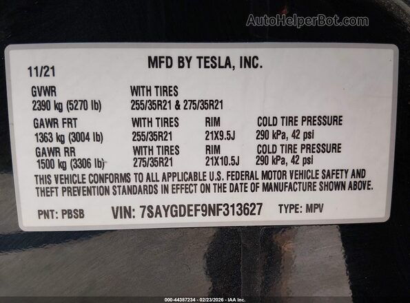 7SAYGDEF9NF313627 2022 TESLA MODEL Y Black Engine compartment view